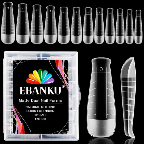 Miniatura 13 de EBANKU - 96 piezas de kit de formas de uñas de doble cara, transparentes y mate, molde de uñas completo, puntas para extensión de uñas acrílicas