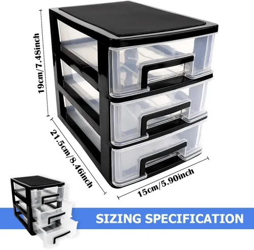 Miniatura 2 de Caja organizadora de cajones de plástico de 3 niveles para escritorio, cosméticos, joyas, suministros de oficina, organización del hogar