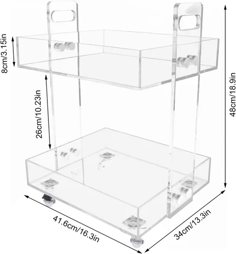 Miniatura 2 de Gdrasuya10 Mesa auxiliar de acrílico transparente con ruedas, mesa auxiliar de acrílico de 2 niveles, carrito de servicio rodante, mesa