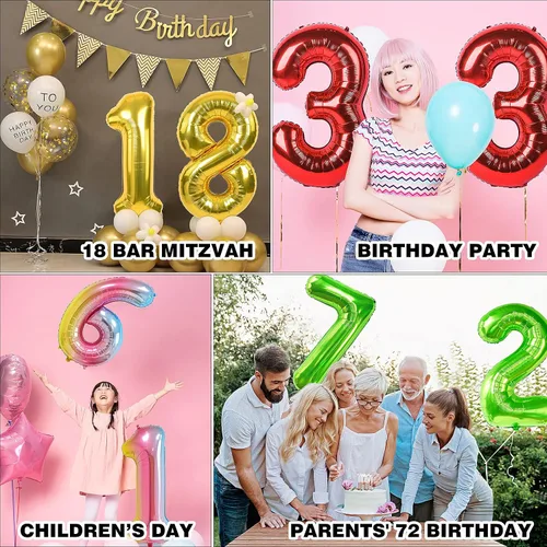 Miniatura 7 de Globos grandes de 40 pulgadas de números del 0 al 9, globos numéricos para decoración de fiesta de cumpleaños, globos de helio de aluminio