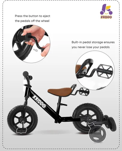 Miniatura 3 de KRIDDO - Triciclo 2 en 1 para niños y bicicleta de equilibrio para niños de 2 años, pedales desmontables y ruedas de entrenamiento guardables, placa