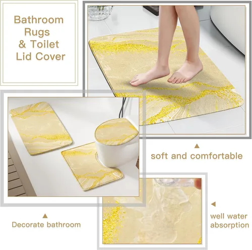 Miniatura 6 de 21PCS Bathroom Sets with Shower Curtain and Rugs Bathroom Accessories Set Beige Bathroom Set Complete with Trash Can, Toilet Brush, Qtip Holder &