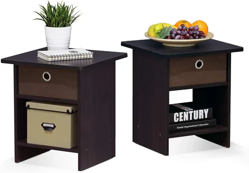 Miniatura 6 de Mesa de noche con cajón Furinno, Madera, Marrón oscuro/Negro