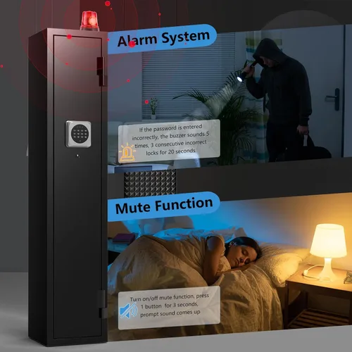 Miniatura 4 de Marcree Caja fuerte para armas 1-2, gabinete de armas para rifles y pistolas con sistema de alarma, acceso rápido de 180°, caja fuerte digital