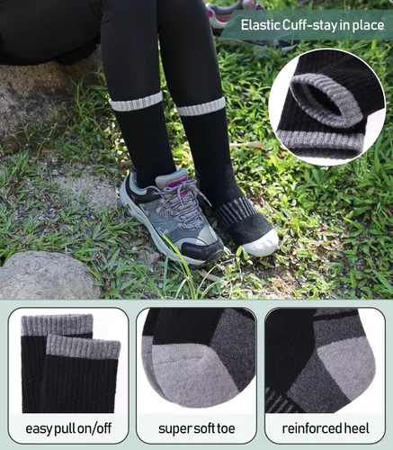 Miniatura 5 de Yebing Calcetines de senderismo de lana merina para mujer, térmicos, cálidos, para botas de invierno, con cojines, acogedores y gruesos