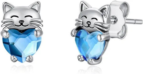 Aretes de plata de ley 925 con diseño de gato, bonitos aretes de gato con diseño de gatito, joyería de regalo para mujeres y niñas, aretes