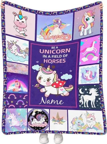 Miniatura 39 de Artsadd Manta de bebé personalizada para niños y niñas con nombre, manta personalizada con nombre de bebé con patrón de unicornio, manta