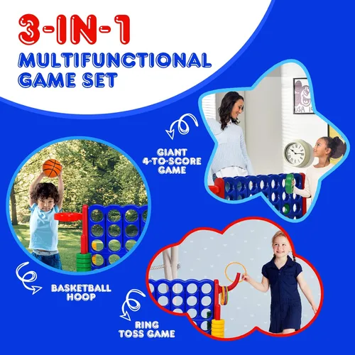Miniatura 6 de HONEY JOY Juego gigante gigante de 4 a puntuación, 3 en 1 para interiores y exteriores, juego de patio familiar con aro de baloncesto y lanzamiento