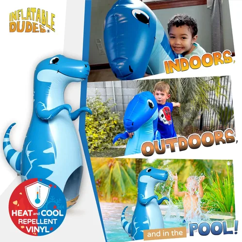 Miniatura 2 de INFLATABLE DUDES Dinosaurio - Saco de boxeo para niños Ya lleno de arena Bolsa Bop Juguete de boxeo inflable Saco de boxeo para niños Blue