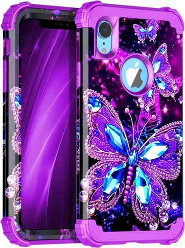 Miniatura 26 de Miqala Funda compatible con iPhone 14 Plus, que brilla en la oscuridad, tres capas, resistente, a prueba de golpes, de plástico duro, funda Amaranto