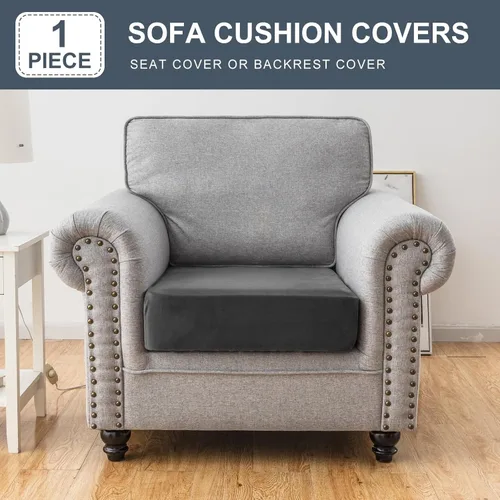 Miniatura 3 de Funda para Sofá de Terciopelo Elástico Funda de Cojín de Sofá de 1 Pieza - Funda Deslizable Elástica Lavable para Asiento o Respaldo, Fundas de Gris