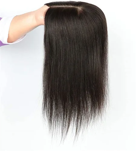 Miniatura 2 de Corona de cabello humano lacio con base de seda, clip invisible, para mujer, 8 pulgadas, color marrón oscuro