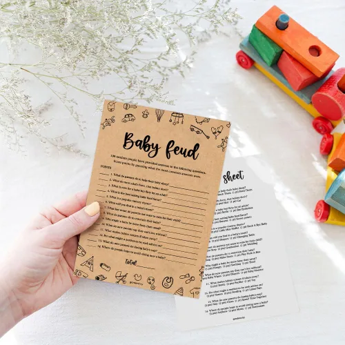 Miniatura 2 de GardenCity 50 tarjetas de juego de peleas familiares para baby shower, divertidos juegos de baby shower para niños o niñas, género neutro, papel