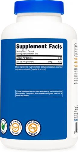 Miniatura 5 de Nutricost Gluconato de zinc 240 cápsulas vegetales (50 mg) (2 botellas) - Sin gluten y sin OMG