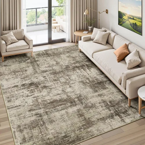 Miniatura 13 de Lofus Alfombra de área de 8 x 10 pies para sala de estar, alfombras grandes abstractas doradas con respaldo antideslizante, alfombra neutra moderna