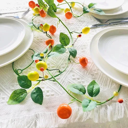 Miniatura 10 de Guirnalda artificial de vid de plantas de mandarina, naranjas colgantes, bayas, kumquat, limón, blanco, guirnalda de flores para el hogar, jardín