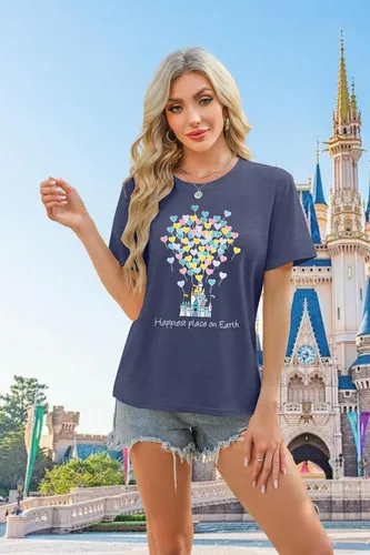 Miniatura 5 de Camisas mágicas para mujer, camisa Magic Kingdom, camiseta de manga corta con el lugar más feliz de la tierra, camiseta de vacaciones familiares