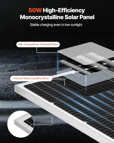 Miniatura 2 de VEVOR 50W 12V Cargador Lento y Mantenedor para Batería Solar, Cargador de Batería de Panel Solar Mono con Controlador MPPT Mejorado y Soporte