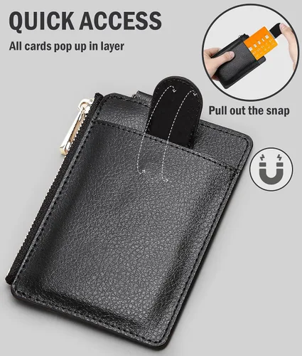 Miniatura 4 de LLi Cufite Tarjetero de cuero con bolsillo para dinero, billetera desplegable con bloqueo RFID, funda delgada para tarjetas bancarias con capacidad