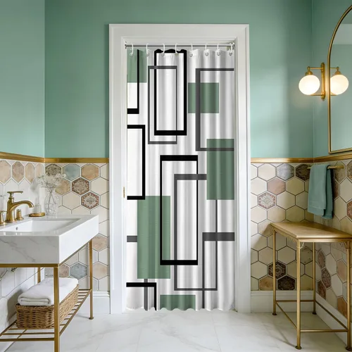 Miniatura 81 de Cortina de Ducha en Blanco y Negro Geométrica Cortinas de Ducha para Decoración de Baños de Hombres Juego de Cortina de Baño en Negro Blanco y Gris