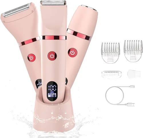 Miniatura 8 de Maquinilla de afeitar eléctrica 3 en 1 IPX7, impermeable, para uso húmedo y seco, sin dolor, recortadora personal para damas, cara, cuerpo, piernas