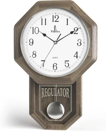 Miniatura 13 de Reloj de Pared con Péndulo - Reloj Regulador de Madera Real - Diseño de Escuela - Silencioso, Sin Campanadas, de Madera y Operado