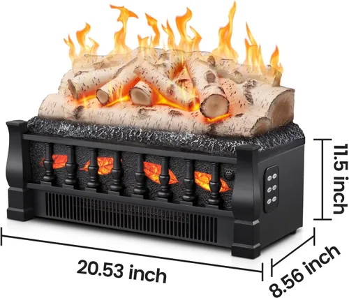Miniatura 6 de Chimenea eléctrica de inserción con calentador de leña de 21 pulgadas, 5 niveles de brillo de llama, múltiples velocidades de parpadeo, calefacción