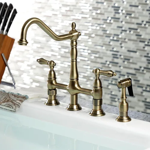 Miniatura 12 de Kingston Brass KS1273ALBS Heritage - Grifo de puente de cocina de 8 pulgadas con rociador de latón, latón antiguo