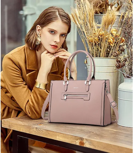 Miniatura 3 de TANTOMI Structured Satchel Purses for Women, Medium Vegan Leather Top Handle Handbag with Pockets, Classy Work Bag for Ladies