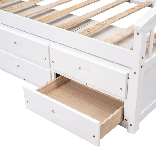 Miniatura 6 de Merax Cama de almacenamiento de madera maciza con 6 cajones, soporte de listones de madera, no necesita somier