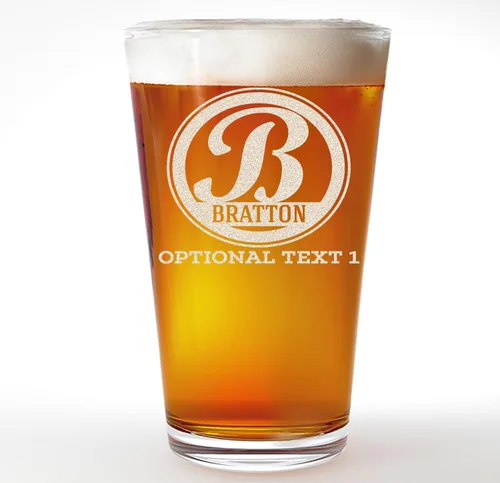 Vaso de cerveza grabado personalizado de 16 onzas, monograma Bratton, vasos de pinta personalizados grabados personalizados, regalos para hombres,