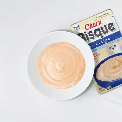 Miniatura 5 de INABA Churu Bisque para gatos, plato de puré cremoso para lamer con vitamina E, 1.4 onzas por bolsa, 12 bolsas, receta de pollo