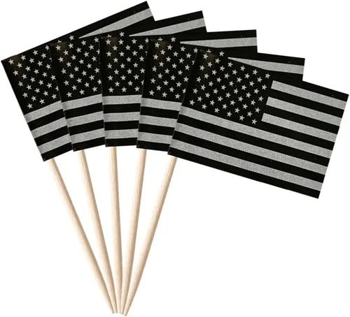 stidsds 100 banderas negras de Estados Unidos con palillos de dientes, mini adornos negros para cupcakes de Estados Unidos, banderas, banderines