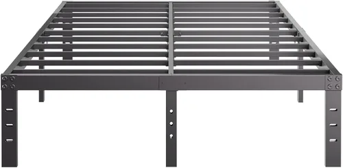 Miniatura 10 de Base de cama alta de 18 pulgadas, tamaño individual, marcos de cama de metal resistentes en negro, no necesita somier, fácil montaje, almacenamiento