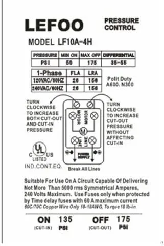 Miniatura 3 de Interruptor de presión resistente para compresor de aire 135-175 psi cuatro 4 puertos 26 amperios por lefoo