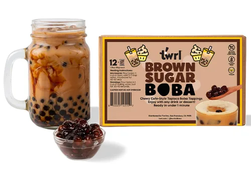 Miniatura 18 de Twrl Cobertura de té Boba de burbujas de azúcar morena – Perlas Boba taiwanesas, cobertura de tapioca estilo café, instantáneo, perfecto para té