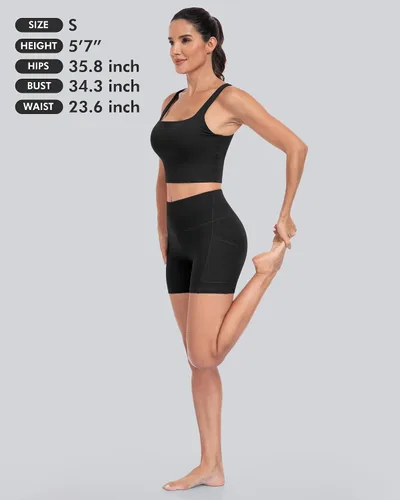 Miniatura 6 de CHRLEISURE - 6 paquetes de pantalones cortos de mujer estilo biker con bolsillo, pantalones cortos de elastano de control de abdomen de 5 pulgadas