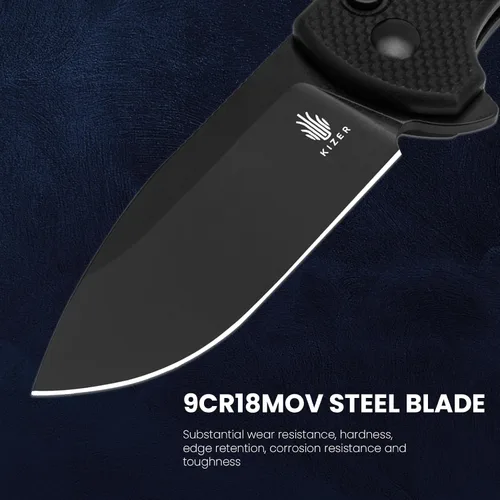 Miniatura 3 de Kizer Amicus Cuchillo de bolsillo pequeño, 2.95 pulgadas 9Cr18MoV hoja de acero, mango negro G10 plegable EDC cuchillo L3002A1