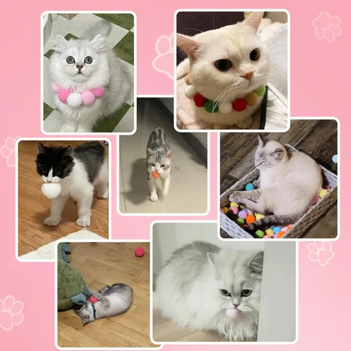 Miniatura 5 de Pelotas de pompón de juguete para gatos, bolas de felpa suave para juego interactivo y entrenamiento de mascotas, juguetes ligeros de poliéster