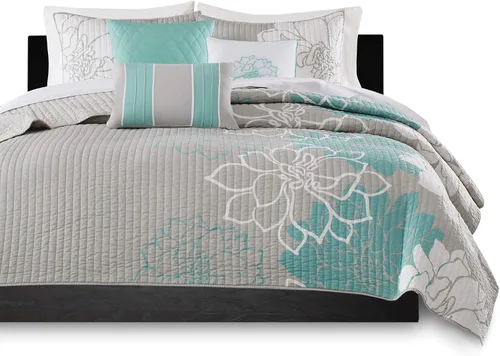 Miniatura 8 de Madison Park Lola Juego de colcha 100 % algodón, informal, floral, puntadas en canal, 365 días, ligero, colcha, almohadas decorativas, fundas