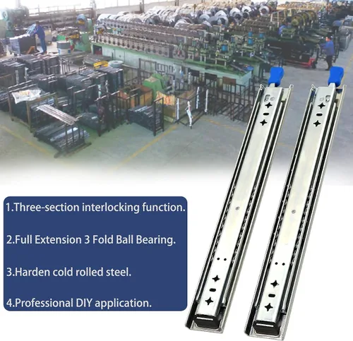 Miniatura 2 de 1 par de guías de cajón de bloqueo resistentes de 20 pulgadas y 260 libras con tornillos, extensión completa de montaje lateral, 3 rodamientos
