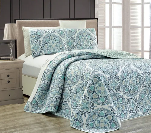 Miniatura 17 de Fancy Collection Juego de Cubrecama Acolchada de 3 Piezas, Tamaño Grande, Nuevo (Full/Queen, Aqua, Turquesa, Costero Llano/Gris Verde, Blanco)
