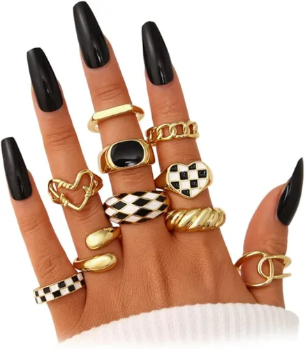 FAXHION Juego de 10 anillos gruesos de oro de 18 quilates para mujeres y niñas, anillos trenzados chapados en oro, apilables, anillos midi, anillos