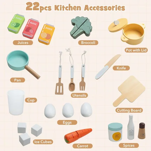 Miniatura 7 de Costzon Juego de Cocina de Esquina, Set de Juguetes de Cocina con Luces y Sonidos Reales, Refrigerador Grande, Máquina de Hielo, Horno, Microondas