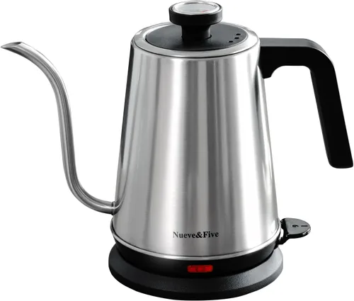 Nueve&Five Hervidor Eléctrico de Cuello de Cisne con Termómetro, Hervidor de Té Eléctrico 1L con Apagado Automático, Hervidor de Agua Caliente de