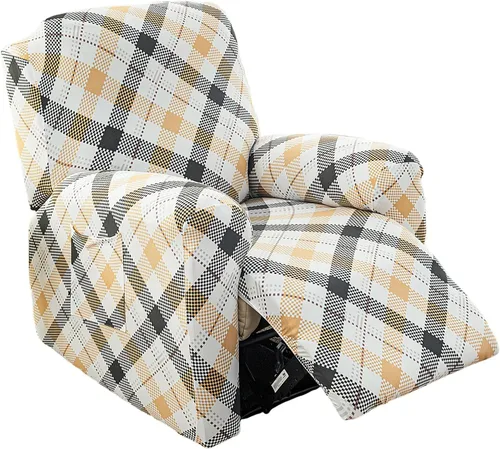 Miniatura 8 de NILUOH Funda para sillón reclinable, 4 piezas, elástica, estampada, con bolsillo lateral, funda para sofá reclinable, antideslizante, ajustable, 16