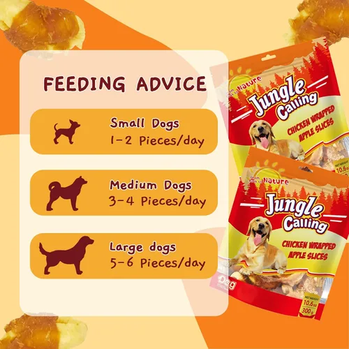 Miniatura 7 de Jungle Calling Golosinas para perros, golosinas de manzana envueltas en pollo sin piel, sin gluten y granos, mordeduras masticables para una