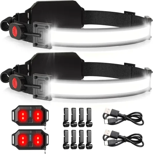 Miniatura 9 de Linterna frontal LED, 1000 lúmenes, 230° de haz ancho, linterna frontal recargable por USB con luz trasera roja, luz ligera e impermeable