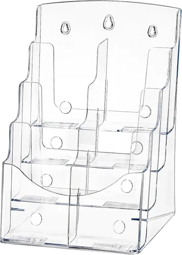 Soporte acrílico para folletos de 8.5 x 11 pulgadas, soporte organizador de literatura transparente de 4 niveles con divisor extraíble para folletos