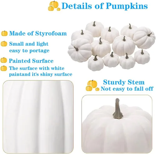Miniatura 4 de WESAPPINC Calabazas artificiales, 12 calabazas falsas blancas surtidas, calabazas grandes de cosecha sintética para otoño, Acción de Gracias